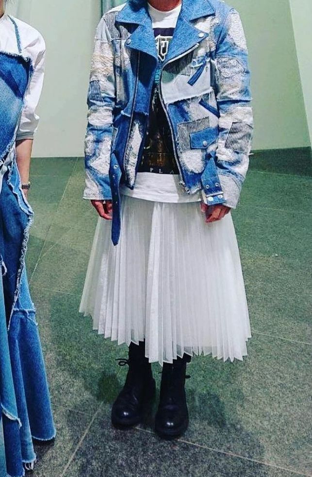 Junya Watanabe Frayed Denim Patchwork Biker Jacket XS
