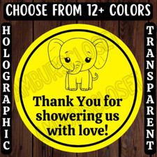 40 ELEPHANT BABY SHOWER STICKERS 2" ROUND LABELS SEALS SCRATCH RESISTANT GIFT