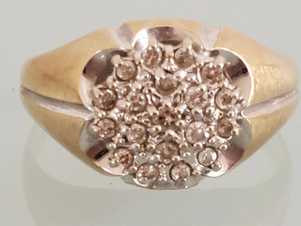 ZALES JTC 60s 70s 14K Yellow Gold Cut Out Scalloped Diamond Cluster Ring SIZE 7