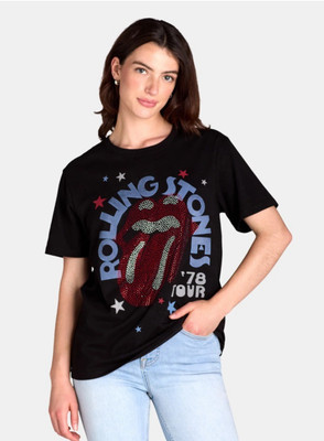 NWT Rolling Stones Embellished T-Shirt /Women's 20 XXL Black Cotton Blend