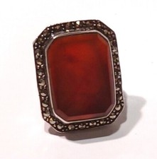 Antique Vintage Carnelian  Marcasite Sterling Silver Ring