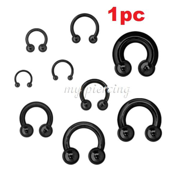 1pc. 20g-00g Black IP Horseshoe Circular Barbell Earring Labret