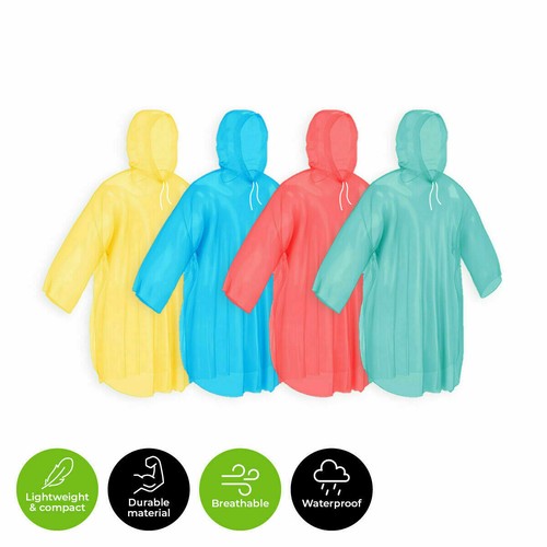 2PCS Coloured Lightweight Raincoat Poncho Kids Quick Drying Drawstring Hood - Picture 6 of 7