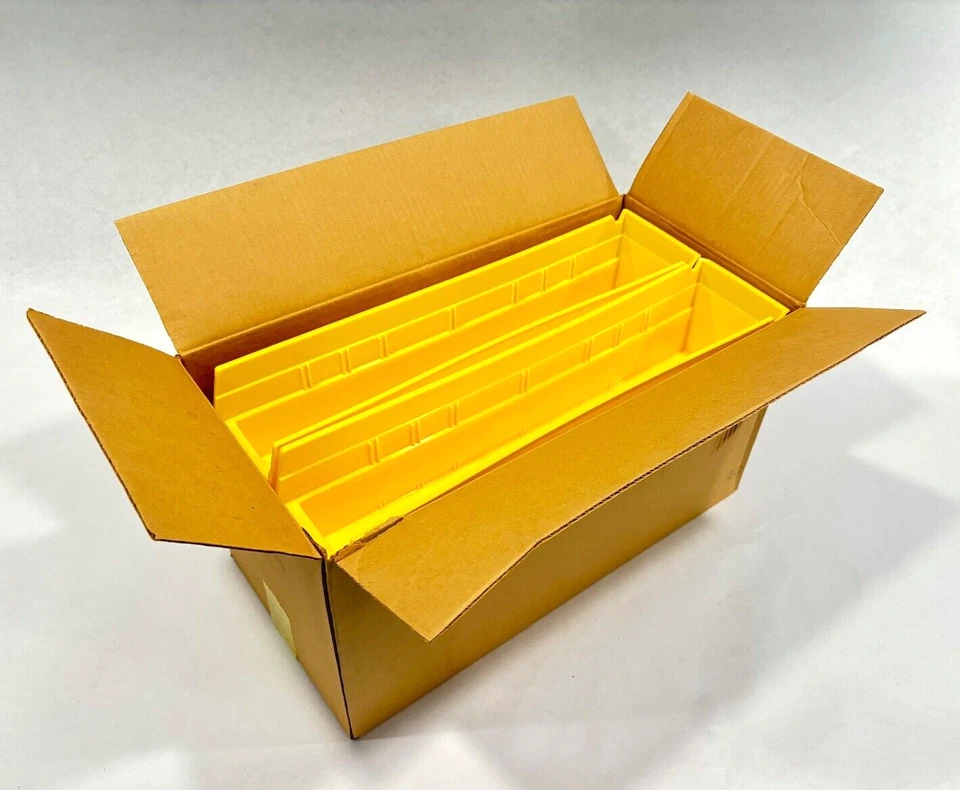 Contenedores de almacenamiento de estante de plástico amarillo Lyon 18"L x 4"W x 4" H, 18x4x4, LOTE DE 12 Foto 4 de 4