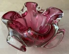 MURANO?? Venice Art Glass Pink/Clear Bowl/Ashtray 7”