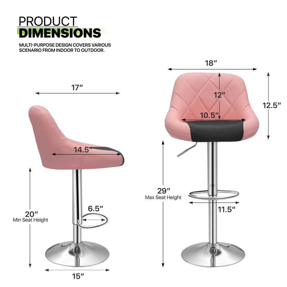 Model Bar Stool Chair Dining Counter Pub Barstools Mix Black & Pink Set of 2 - Image 3 of 4