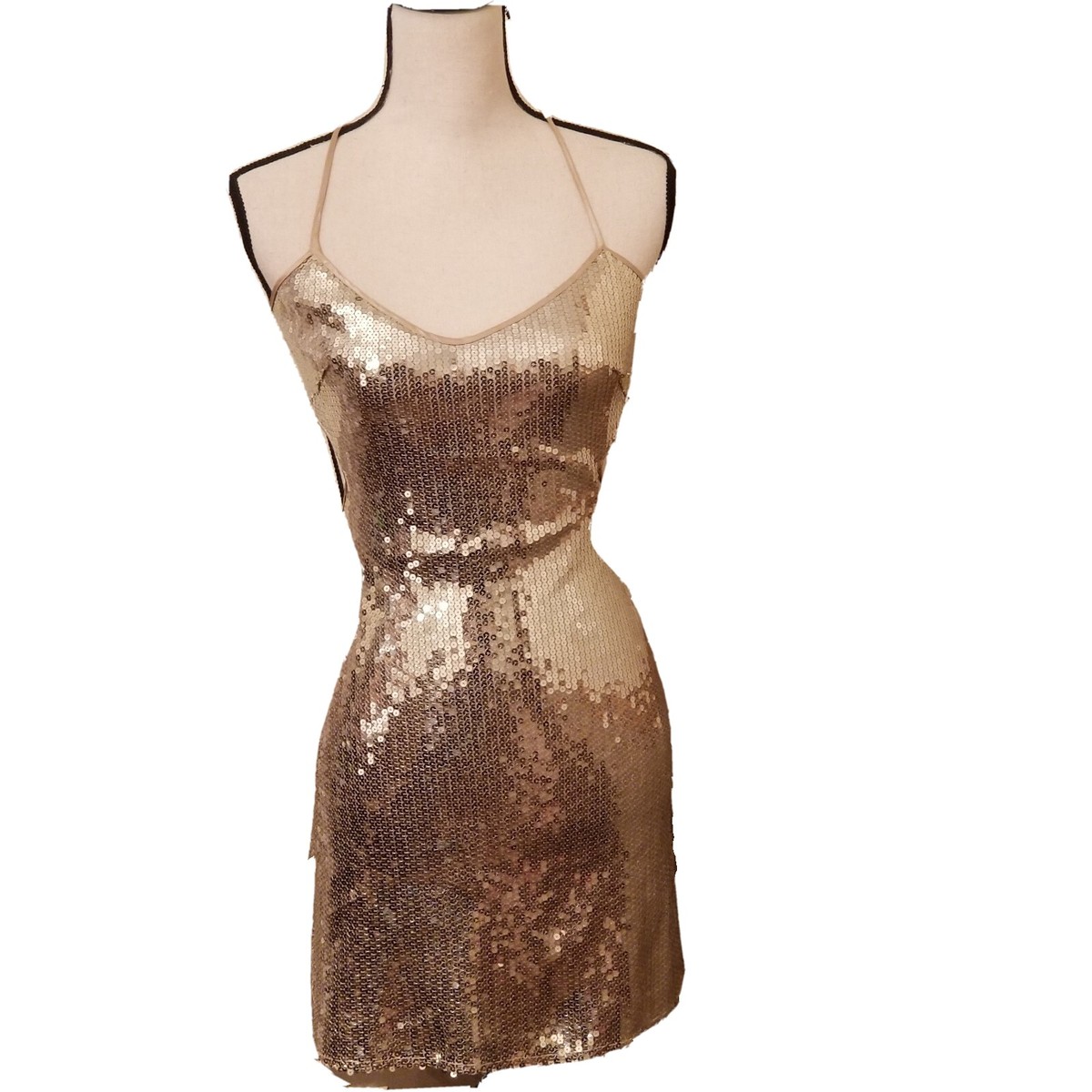 Masquerade Champagne Sequins Size 3 / 4 Backless crosswise Mini Dress