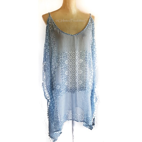 NEW SPORTSGIRL Geometric Kaftan Top/Beach Cover-up One Size Multi-coloured Tags - Picture 2 of 5