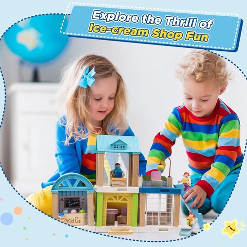 Wooden Dollhouse, Ice Cream Toy Playset for Kids, Dollhouse Accessories... - Picture 4 of 7