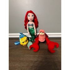 Disney The Little Mermaid Plush Set Ariel Flounder Sebastian Disneyland