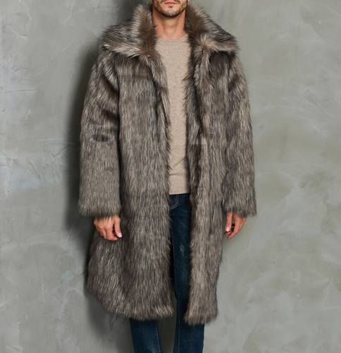Men Fluffy Faux Fur Coat Warm Winter Fuzzy Long Overcoat Thick Parka Trench Coat - Picture 4 of 14