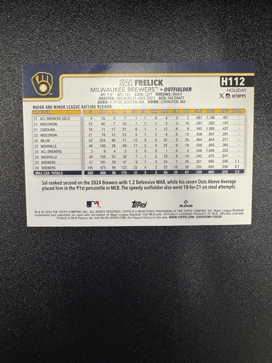 2025 Topps Holiday Sal Frelick #H112 Brewers | eBay