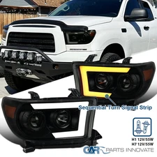 Fit 07-13 Toyota Tundra Sequoia Projector Headlights Sequential LED Signal Smoke
