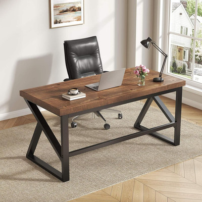 Minimalist 47  Solid Wood Desk - Rustic Home Office & Gaming Table, Brown