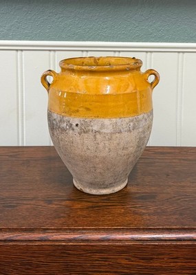 Antique French Country Confit Pot Pottery Jug Glazed Ochre Yellow Large #2