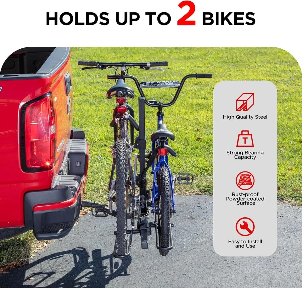 2 Bike Rack Carrier Vehicle Mount Truck Hitch Heavy Duty Folding w/ Lock NEW