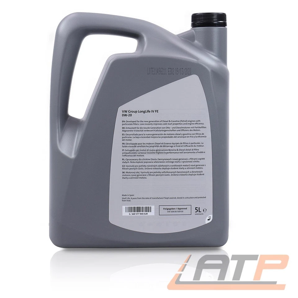 5 L LITER ORIGINAL 0W-20 LONGLIFE IV FE GROUP MOTORÖL VW 508.00 509.00 - Bild 2 von 3