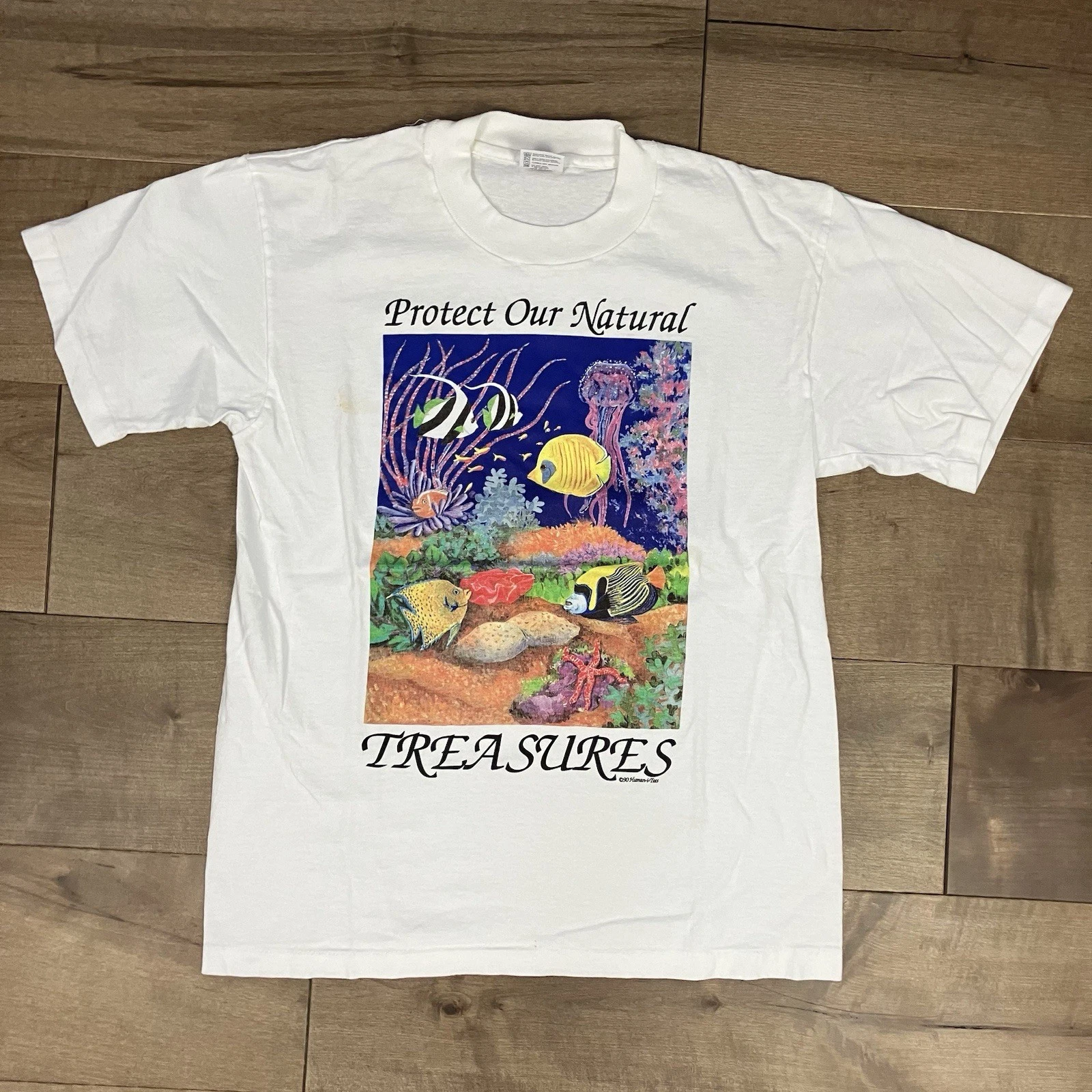 Vintage 90’s Human-I-Tees Protect Our Natural Treasures Fish Shirt Size M Anvil