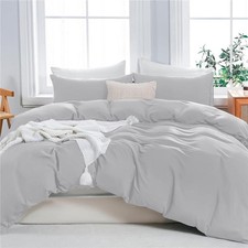 Silver Duvet Cover with Pillow Shams Soft Reversible Comforter Covers Queen King
