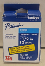 Brother P-Touch Standard Label Tape 1/2" Black Print On Yellow Tze-631 - New B2