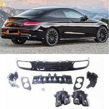 Car Rear Diffuser Lip + Exhaust Pipe Bracket For Benz W205 2015-2021 C43 Style