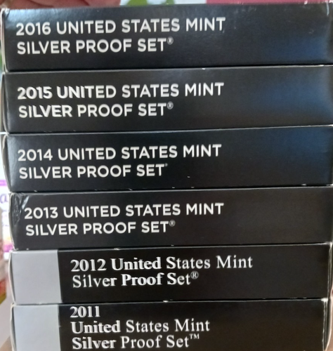 2011 12 13 14 15 2016 San Fran US Mint 7 90% SILBER 14MÜNZEN PROOF SET LOT OF 6