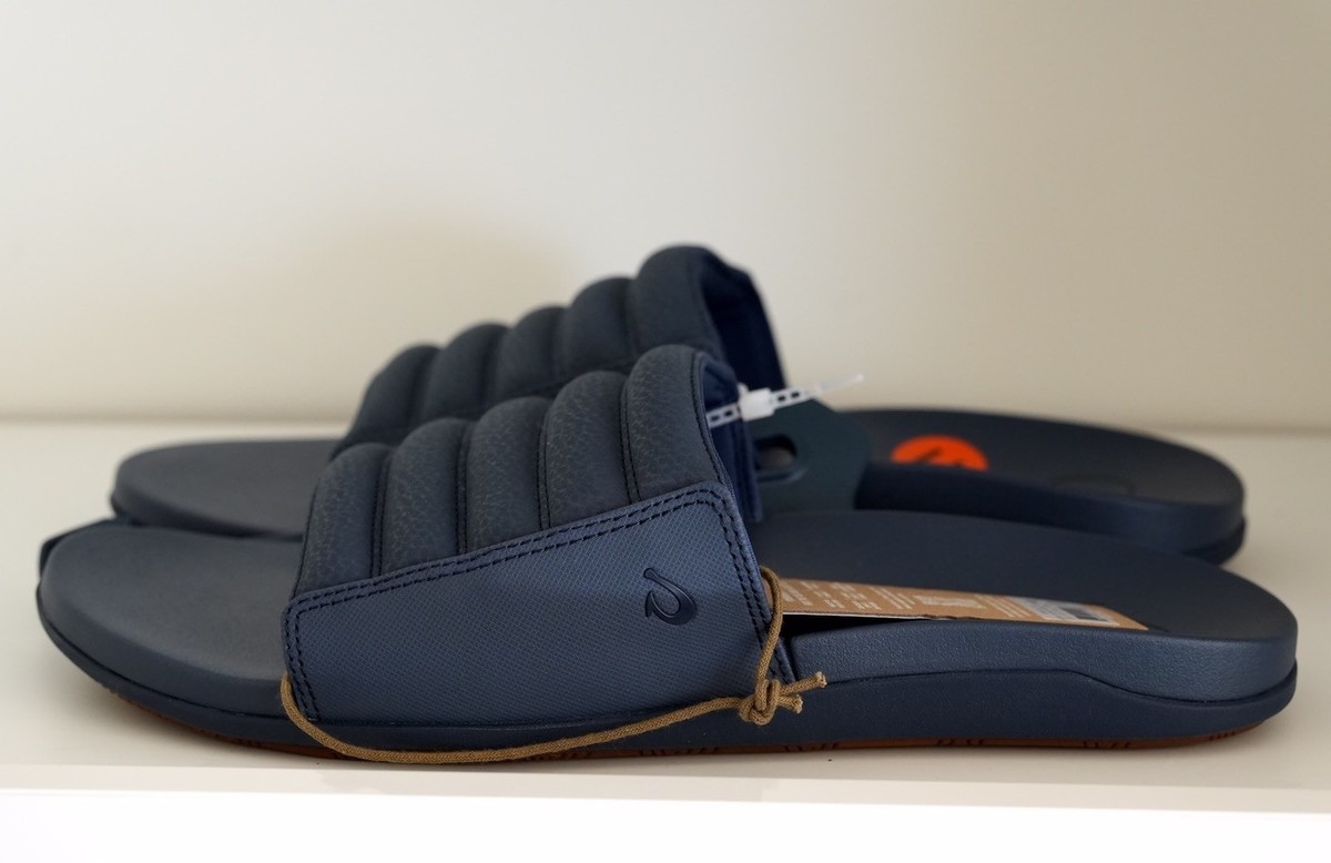 BRAND NEW MENS OLUKAI MAHA OLU MOONLIT OCEAN BLUE SLIDE 