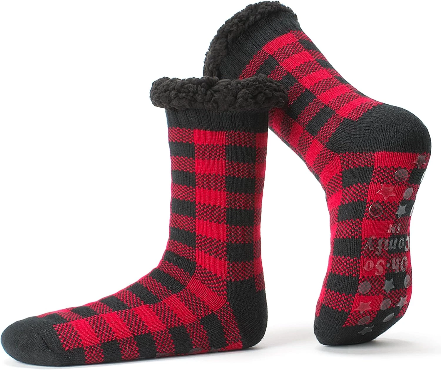 Men's Slipper Socks with Non-Slip Grippers, Thermal Fuzzy Warm Sherpa Lining, Co