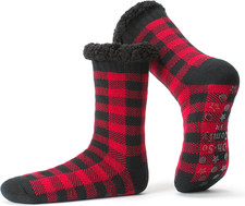 Men's Slipper Socks with Non-Slip Grippers, Thermal Fuzzy Warm Sherpa Lining, Co