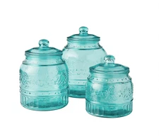 The Pioneer Woman Cassie Discontinued Canister Set New Embossed Teal 3 Pc