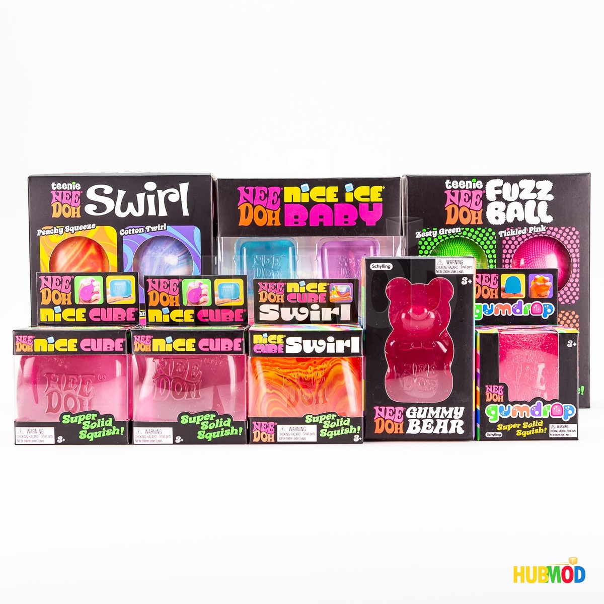 Lot of 8 Needoh Nee Doh Pink Gummy Bear Gumdrop Nice Cube Swirl