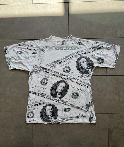Vintage 1990s All Over Print Money $100 Dollar Single Stitch 1990s vintage concert t-shirt, vintage, size XL, single stitch, B+ condition