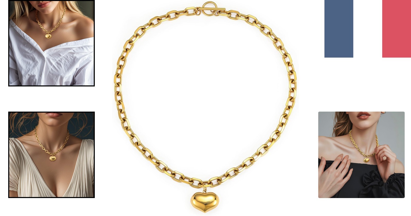 Collier coeur en acier doré 51 cm le cadeau femme parfait