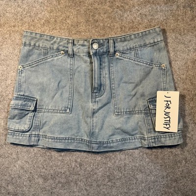 J For Justify Cargo Denim Mini Skirt Medium Light Blue Utility Pockets