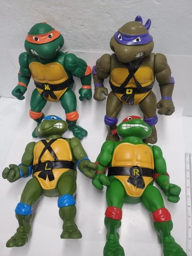 Set of 4 1989 Jumbo TMNT Giant Figure Playmates Original W. Belts Ninja Turtles