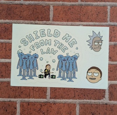 Rick & Morty Vending Sticker - 2019 Cartoon Network - Shield Me From The Law