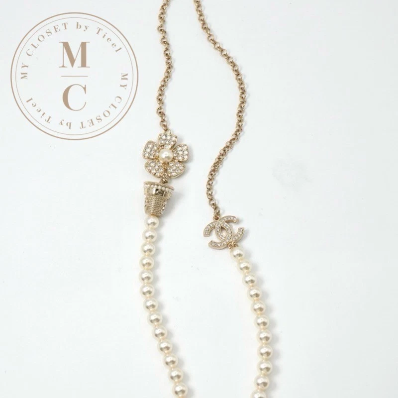 CHANEL Collana Ciondolo Girocollo Oro Marca Coco Fiore Strass Lungo