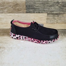 Hey Dude Wendy Work CE Leopard Womens Loafers Sz 7 Black Pink Leopard Slip On