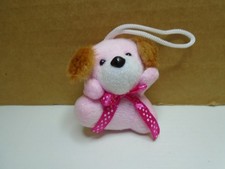 MINIATURE PINK PUPPY DOG BROWN EARS 2.5" HANGING PLUSH UNBRANDED MA382 