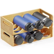 SpaceAid Bamboo Water Bottle Organizer with Labels Kitchen Pantry Water Bottl...