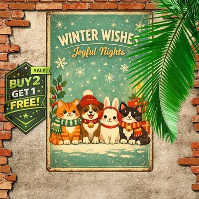 Festive Christmas Cat Square Design 8x12 Metal Sign Holiday Kitten Wall Art