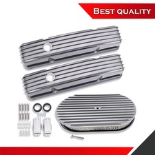 Tall Alum Valve Cover 15 Full Finned Air Cleaner Suit Chevy Sbc 350 1958-1986