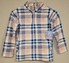 Btween Girl's Plaid Fleece Sweater Kids Size 7 Pink Blue 1/4 Zip Mock Neck NWT