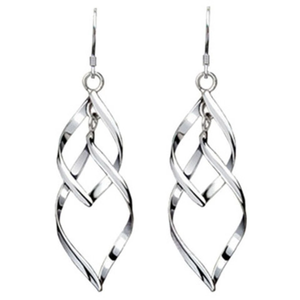 Double Twist Drop Dangle Boho 925 Sterling Silver Hook Earrings Women Jewellery - Image 3 of 4