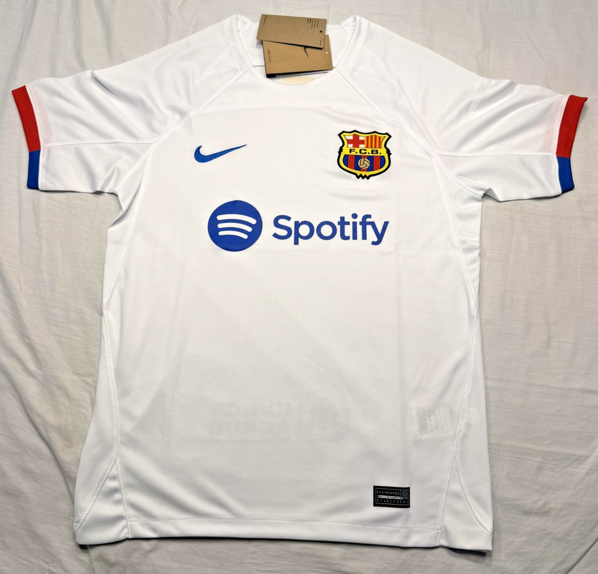 FC Barcelona Nike シャツ Spotify ロゴ FC Barcelona Jersey Mens Medium White Soccer Nike Dri Fit Spotify