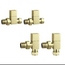 Radiator Valves Square Cubic Brushed Brass straight Angled Pairs 15mm