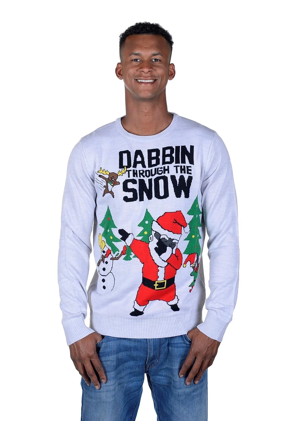 RWB Santa Dabbin Through The Snow Ugly Christmas Sweater Pullover Grey X-Large