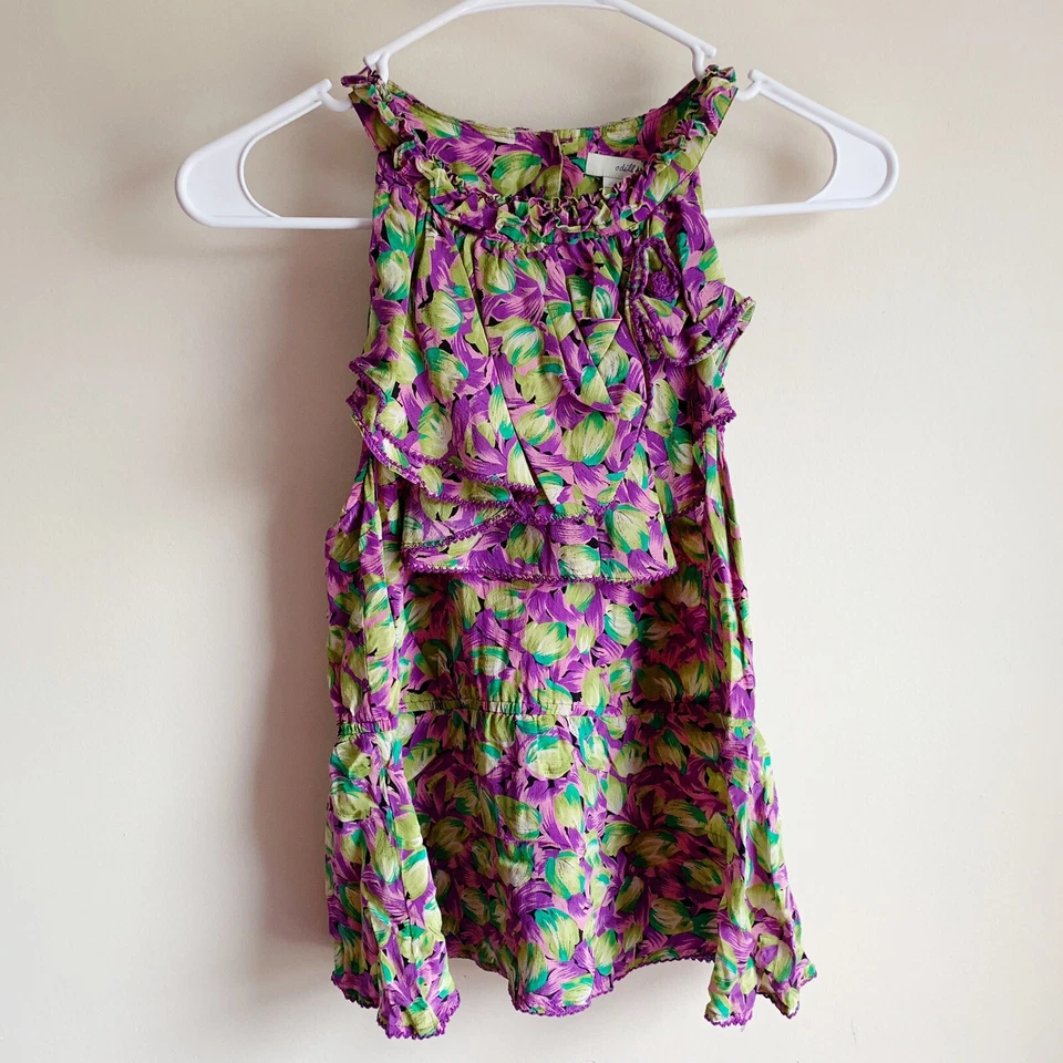 Odille Transposed Tulip Ruffle Silk Tank Top Size 2 - Image 2 of 4