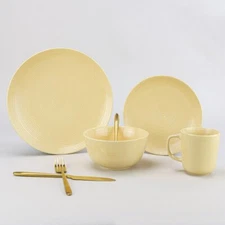 Everything Kitchens Colorful Glazed 16-Piece Dinnerware Set | Butter Yellow