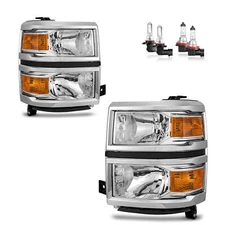 Pair Headlights For 2014-2015 Chevy Silverado 1500 Headlamps Assembly w/ Bulbs